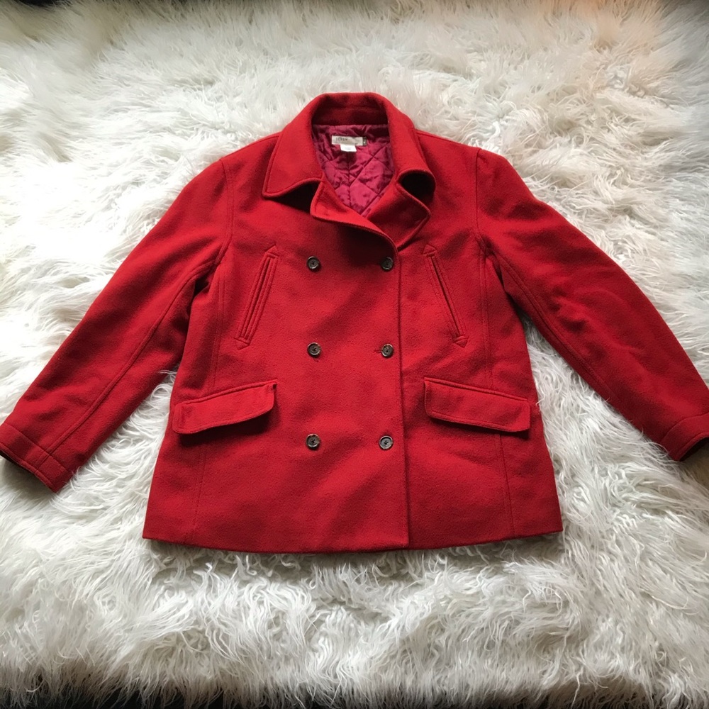 J CREW RED WOOL CASHMERE BLEND PEA COAT